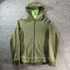 Kuhl Hoodie Mens Medium Green Full Zip Fleece Striped Hiking Outdoor Pockets